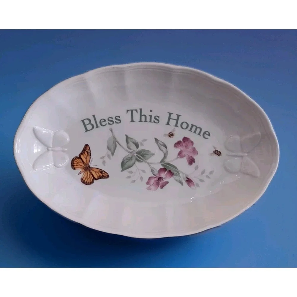 Lenox Butterfly Meadow Bless This Home Bread Tray Oval Dish 11